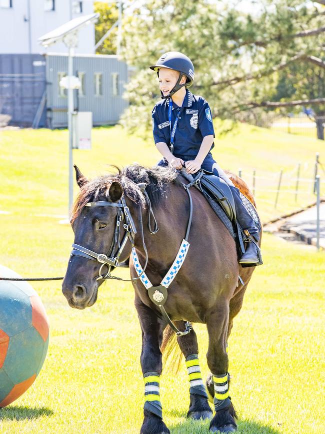 The special junior constable joined the mounted unit at Oxley. Picture: Richard Walker.