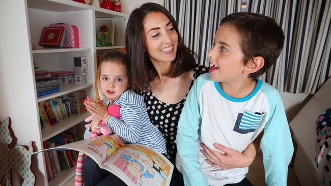 Anna Weiss and her children Ethan, 7 and Evie, 4 at their home in Brighton East. Picture: Rebecca Michael