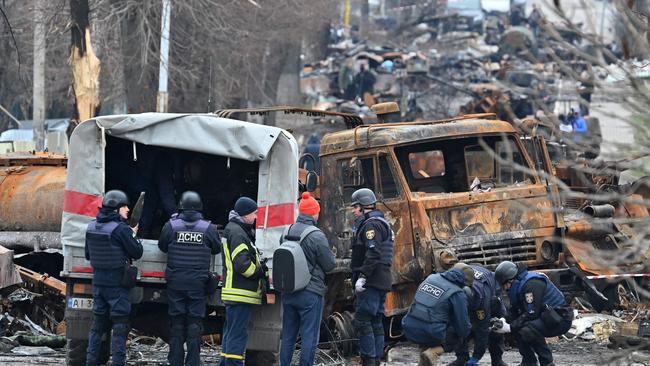 Ukrainian officials say over 400 civilian bodies have been recovered from the wider Kyiv region, many of which were buried in mass graves. Picture: Genya Savilov / AFP