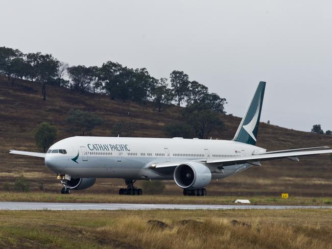 A Cathay Pacific Boeing 777-300 takes off from Toowoomba Wellcamp Airport bound for Hong Kong, Sunday, June 14, 2020. Picture: Kevin Farmer