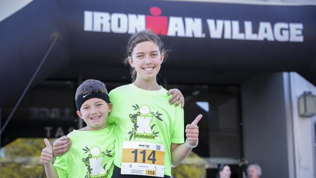 IRONKIDS Tasmania competitors Patrick 9 and Charlotte Cornell 12 at PW1. Picture: Chris Kidd