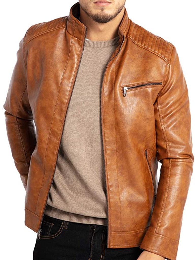 Stand Collar Faux Leather Jacket