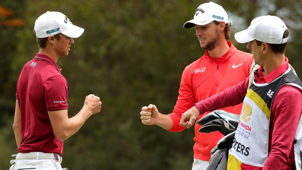 Thomas Pieters and Thomas Detry of Belgium have claimed the 2018 World Cup of Golf. (AAP Image/Mark Dadswell)