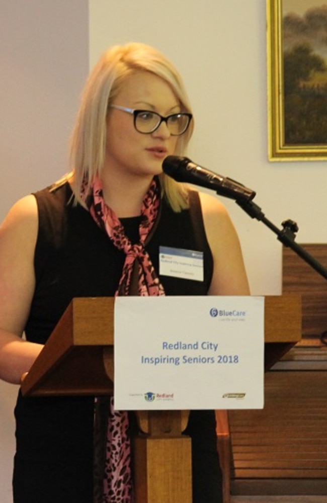 BlueCare’s Inspiring Seniors Coordinator Breeanne Tukavkin speaking at last year's awards.