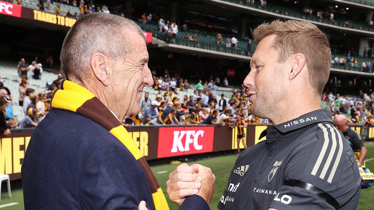 Jeff Kennett with Hawthorn coach Sam Mitchell.