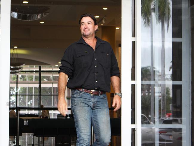 Outback Wrangler Matt Wright leaves the Supreme Court in Darwin after a brief call over hearing on March 14, 2024. Picture: Jason Walls