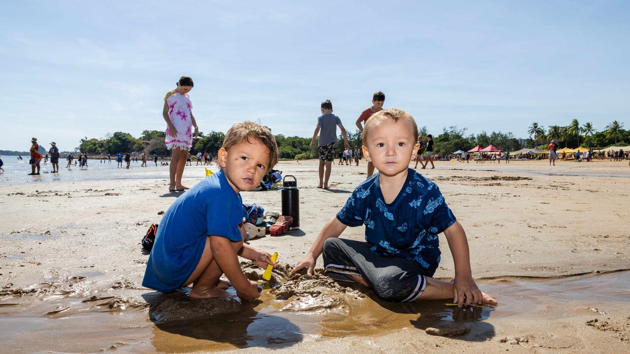 Henry Sheridan and Beau Sheridan at the Darwin Beer Can Regatta at Mindil Beach, 2025. Picture: Pema Tamang Pakhrin