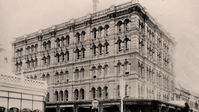 The Courier building on the corner of Queen and Edward streets about 1889