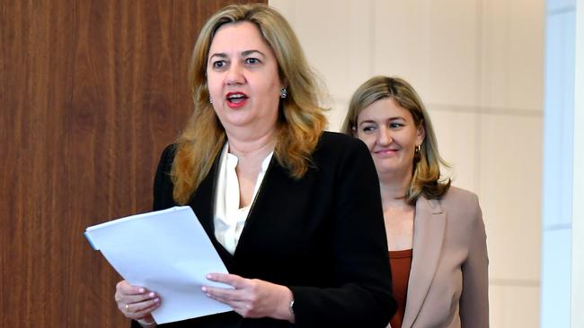 Queensland Premier Annastacia Palaszczuk and Attorney-General Shannon Fentiman front the media on Friday. Picture: NCA NewsWire/John Gass