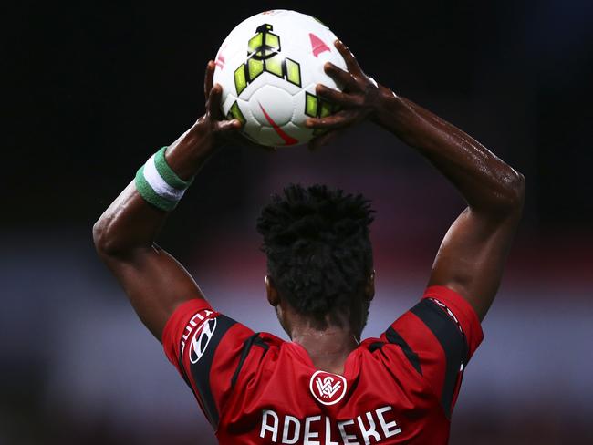 Seyi Adeleke of the Wanderers throws the ball in. (Getty Images)