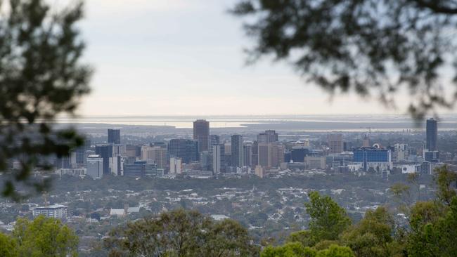 The city of Adelaide as seen from Belair. Picture: Naomi Jellicoe