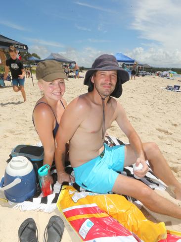 People enjoying Australia day at the Currumbin Beach. Patrick Thew and Maddison Small. Picture Mike Batterham