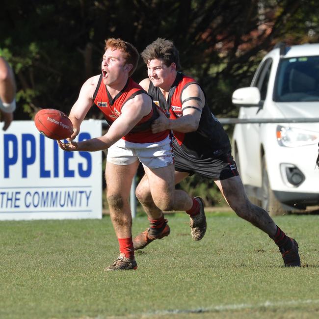 Jack O'Sullivan, left, playing for Romsey before he joined Seymour. Picture: Rob Leeson