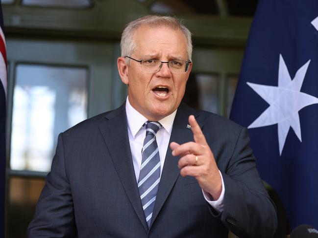 CANBERRA, AUSTRALIA - NewsWire Photos OCTOBER 07, 2021: Prime Minister Scott Morrison spoke to the media at a press conference at the Lodge in Canberra. Picture: Gary Ramage / NCA NewsWire