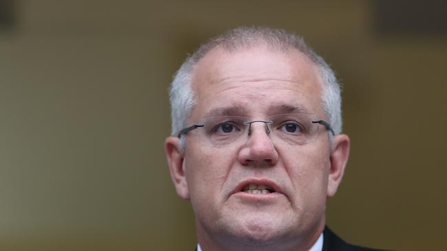 PM Scott Morrison emotional during a press conference on NDIS at Parliament House in Canberra.Picture Kym Smith