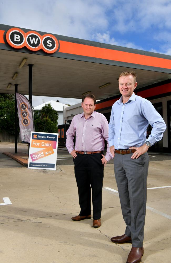 Michael Hooper and Neville Smith from Burgess Rawson at the Belgian Gardens BWS. Picture: Evan Morgan