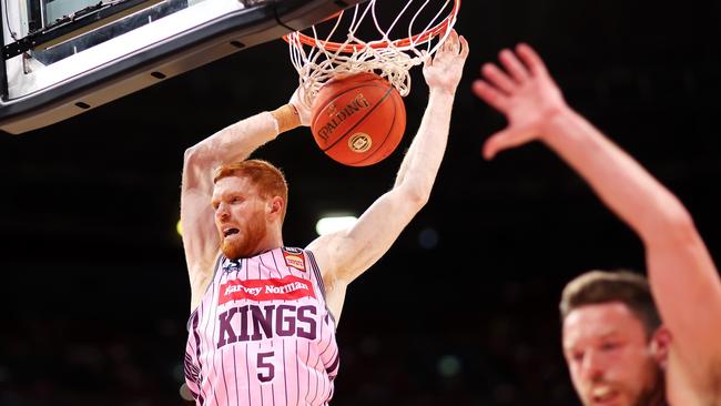 SYDNEY, AUSTRALIA - JANUARY 28: Angus Glover of the Kings dunks during his side’s win over Melbourne United in Sydney. Picture: Mark Kolbe/Getty Images.