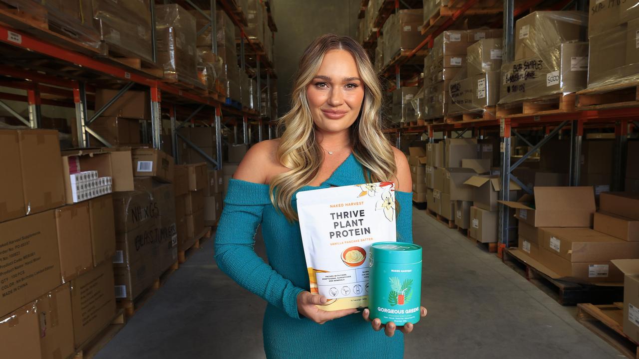 Naked Harvest co-founder Georgie Stevenson at her Gold Coast supplements factory. Picture: Adam Head