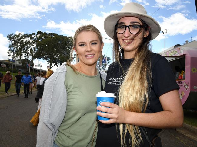 Courtney Thomas (left) and Bethanie Hunt. Meatstock Festival at the Toowoomba showgrounds. April 2022