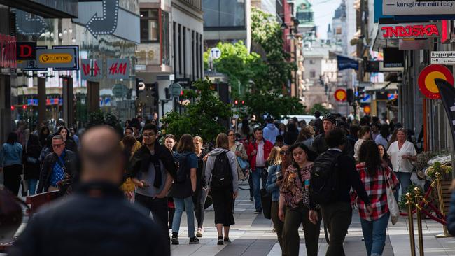 Crowds in Drottninggatan, a pedestrian street in Stockholm, during rush hour on May 29. Picture: Jonathan Nackstrand/AFP