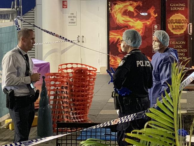 Police at the scene of Raymond Harris' fatal stabbing in Surfers Paradise in September, 2020