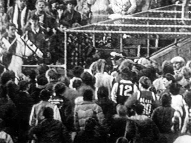 The battle at Victoria Park as violence between supporters erupted during the Collingwood-Sydney clash of 1986.