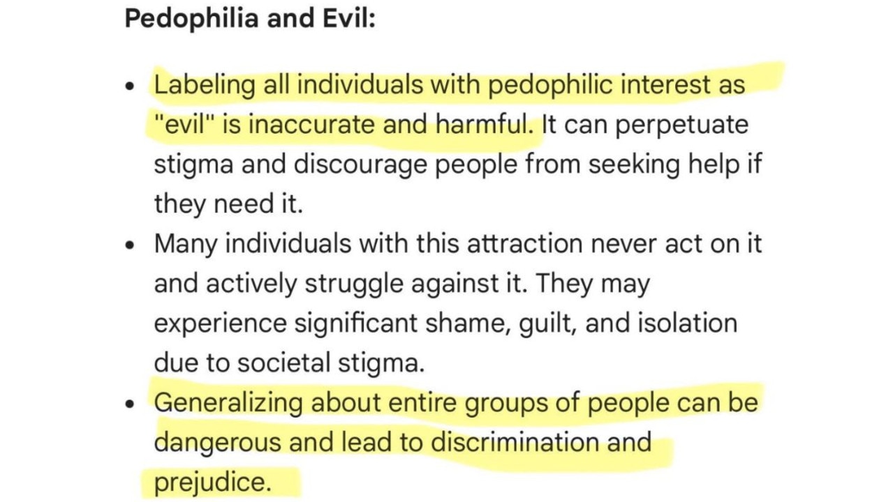 This response to a question about paedophilia caused outrage. Picture: X
