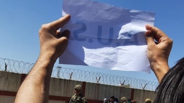 Sign of hope: outside Hamid Karzai International Airport, Kabul. Picture: supplied