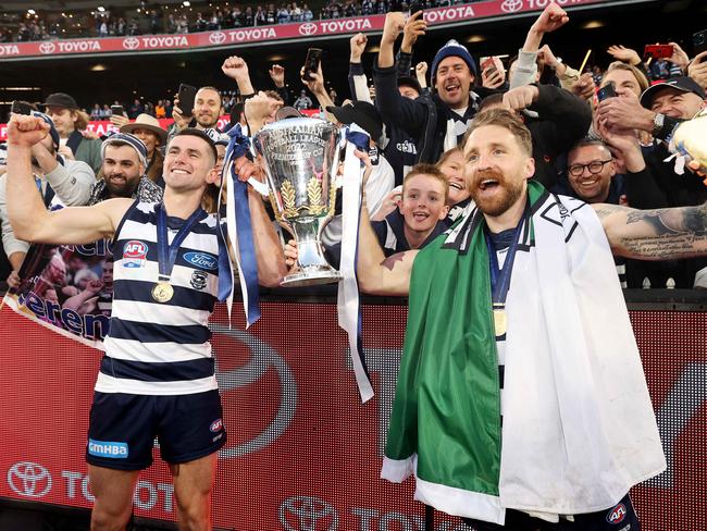 Irishmen Mark O'Connor and Zach Tuohy celebrate the win. Picture: Mark Stewart