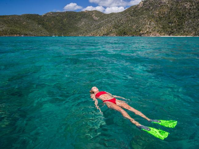 An Airlie Beach resident enjoys the water at Butterfly Bay on Hook Island. Picture: Marc McCormack