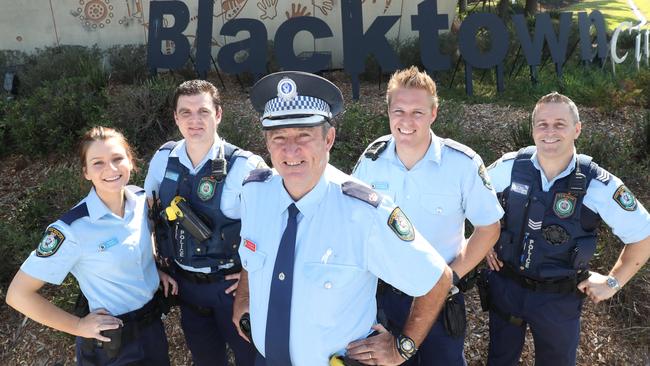 Blacktown Police Chief Inspector Bob Fitzgerald (centre) has served as a police officer for more than 35 years. Picture: David Swift