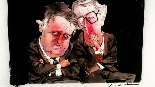 The late Bill Leak’s drawing of Neville Wran, right, and Malcolm Turnbull, left.