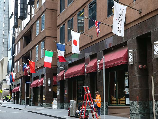 The Stamford Plaza Hotel in Little Collins St, Melbourne, used for traveller quarantine, has been closed due to an outbreak of COVID-19. Picture: Ian Currie