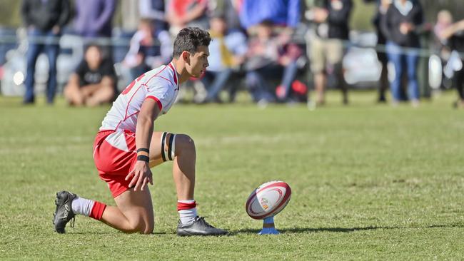 Seamus King-Smith lines up the kick for Ipswich Grammar. Picture: Cordell Richardson