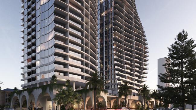 Artist impressions of a five-star hotel proposed for a Burleigh Heads site by developer Ross Nielson.