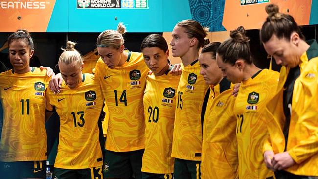 Getting down to business … the Matildas huddle together in a team-bonding photo posted to Instagram.