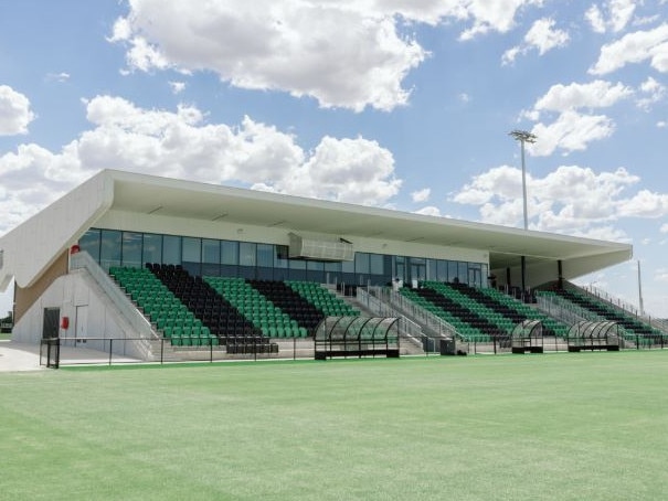 The 800-seat grandstand at Western United's Ironbark Fields.