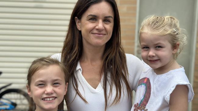 From left, Sophie Birt, Jen and Jade Foden before voting at the Coolum State School. Picture – Letea Cavander.