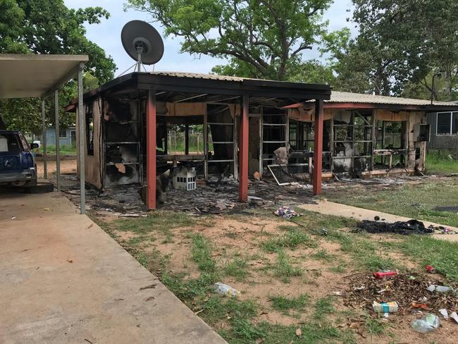 One of eight houses destroyed during riots in Aurukun