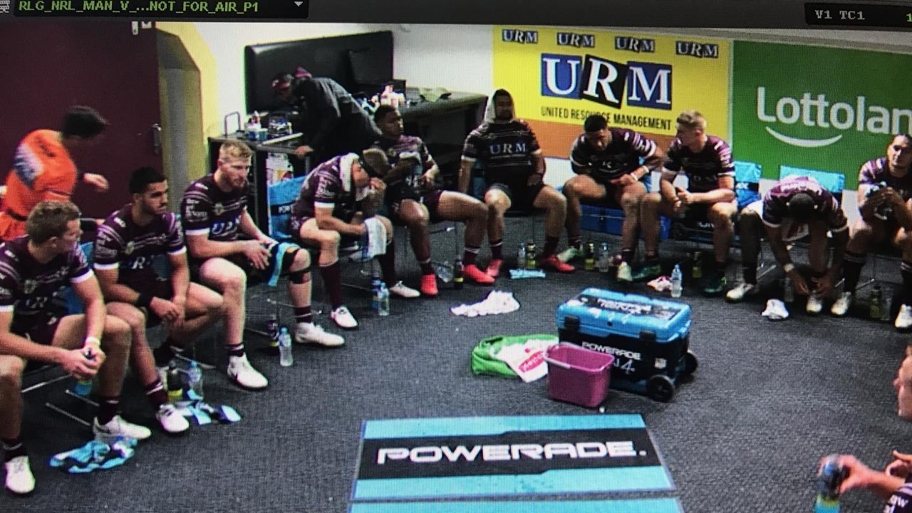 Manly Sea Eagles dressing room without coach Trent Barrett after the frustrated coach stormed out.