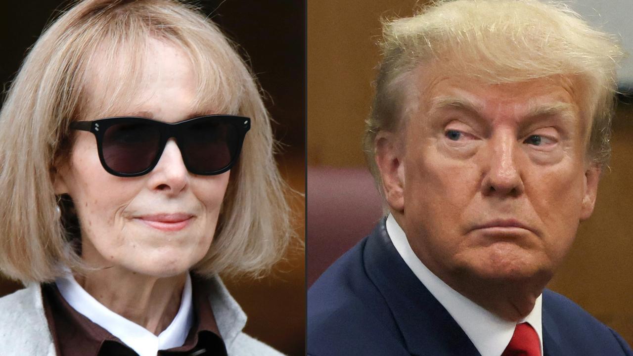 Writer E Jean Carroll at the Manhattan Federal Court in New York on April 25, 2023 and former US president Donald Trump at the Manhattan Criminal Court in New York on April 4, 2023. (Photo by Kena Betancur and Andrew KELLY / various sources / AFP)