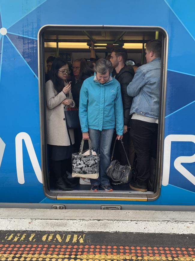 Crowds on Melbourne’s trains. Picture: Jon Kaila