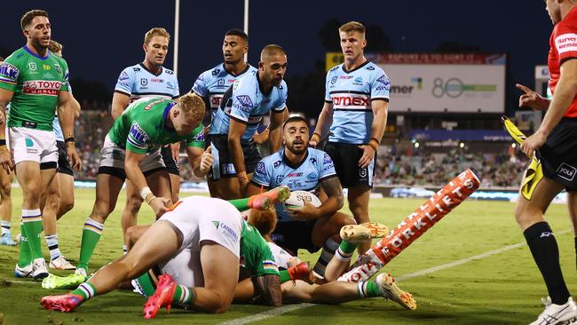 The Raiders survived Matt Ikuvalu’s late raid on the try line. Picture: Mark Nolan/Getty Images