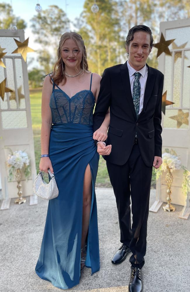 Chloe Schonknecht and Benjamin Lucken arrive at the 2024 Gympie State High School graduation formal.