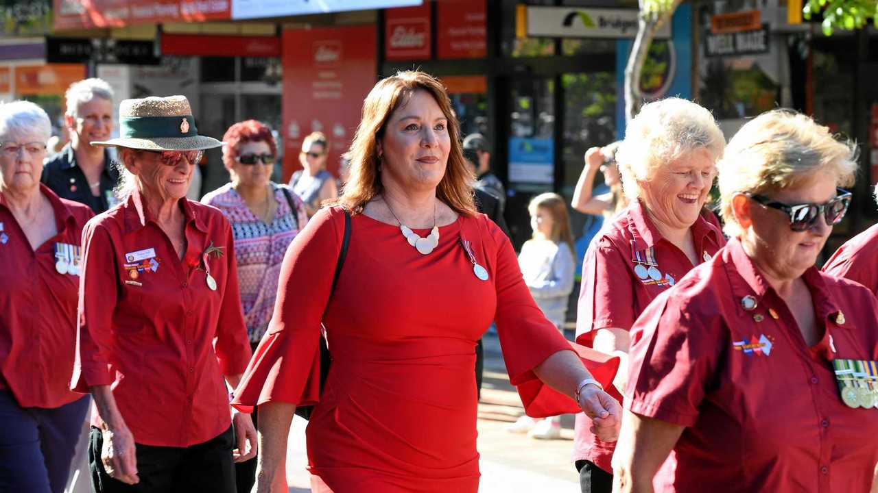 Cr Helen Blackburn takes part in the Anzac Day march in 2018. Picture: mike knott