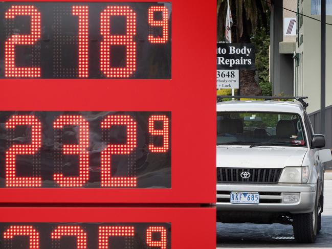 Oliver Doyle paid $105.00 to fill his car with only 3/4 of a tank at the AMPOL station on the corner of South Rd and Chesterville Road in Moorabbin. Their unleaded price was 218.19. Picture: Tony Gough