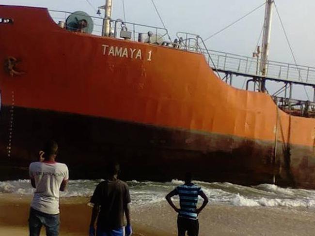 Locals check out the beached Tamaya 1 at Robertsport in Liberia. Picture: International Maritime Authority
