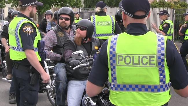 Three weapons were seized and a number of outlaw motor cycle gang members were issued with infringement notices. Picture: TASMANIA POLICE