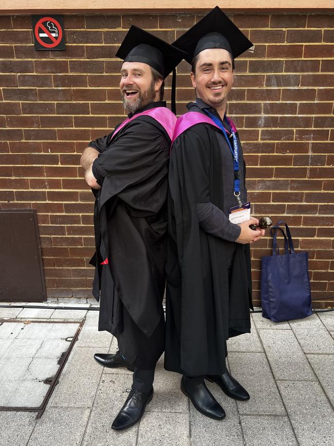 Jared Morgan (Master of Media Communication) and Carter Mursell (Master of Media Communication) at the RMIT University graduation day on Wednesday, December 18, 2024. Picture: Jack Colantuono