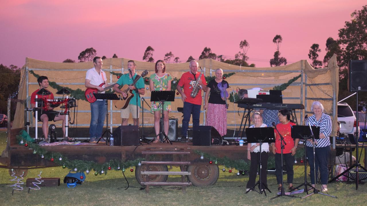 The Jandowae Combined Churches band lead the carols.